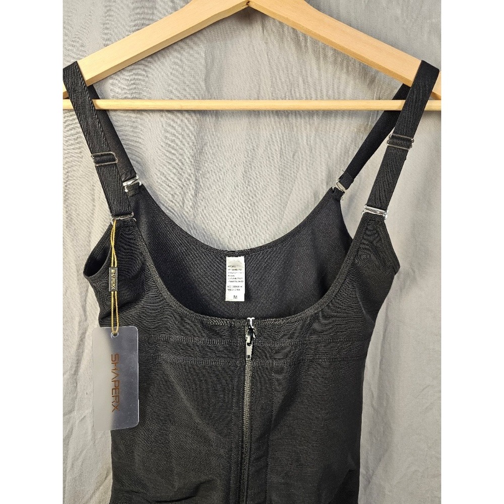 Shaperx Womens Black Compression Bodysuit Shapewear Front Zip Open Bust Medium - Picture 3 of 9